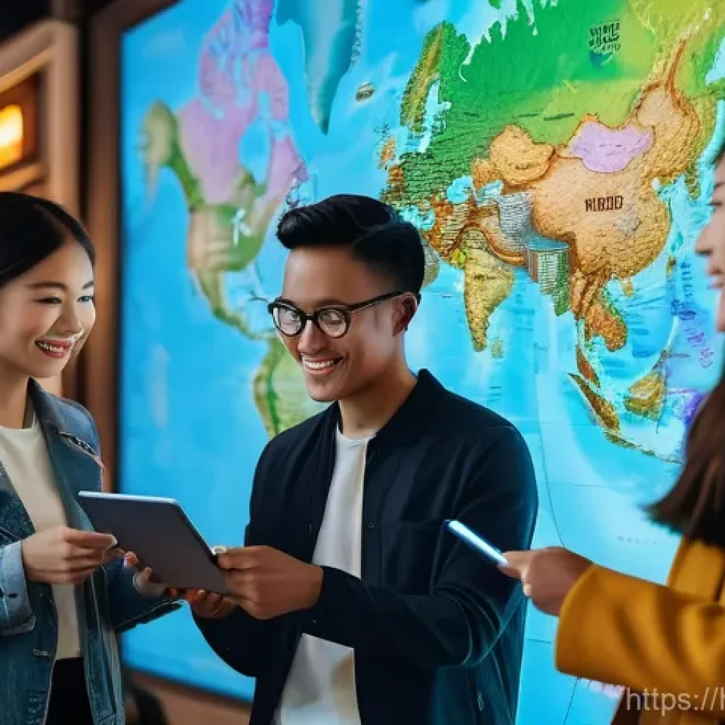 디지털 관광 마케팅 - **Prompt:** "A diverse group of young adults, dressed in stylish but comfortable travel attire, gath...