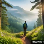 에코 관광 - **Prompt:** A serene and breathtaking landscape capturing the essence of eco-tourism. A lone travele...