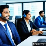 고객 서비스 교육 - A professional Indian customer service team in a modern office setting, engaging warmly with diverse...