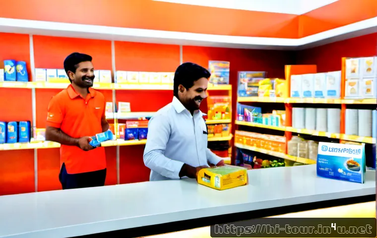 Home 17 고객의 기대와 경험 - Photorealistic modern Indian retail store, a smiling Indian customer receiving a neatly packaged pro...